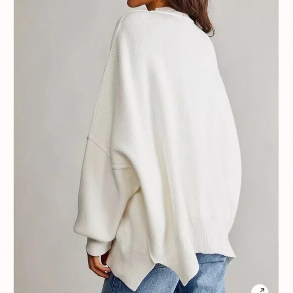 Free People Easy Street Tunic Ribbed Oversized In Painted White -Sz.Large-Preppy - Picture 2 of 11